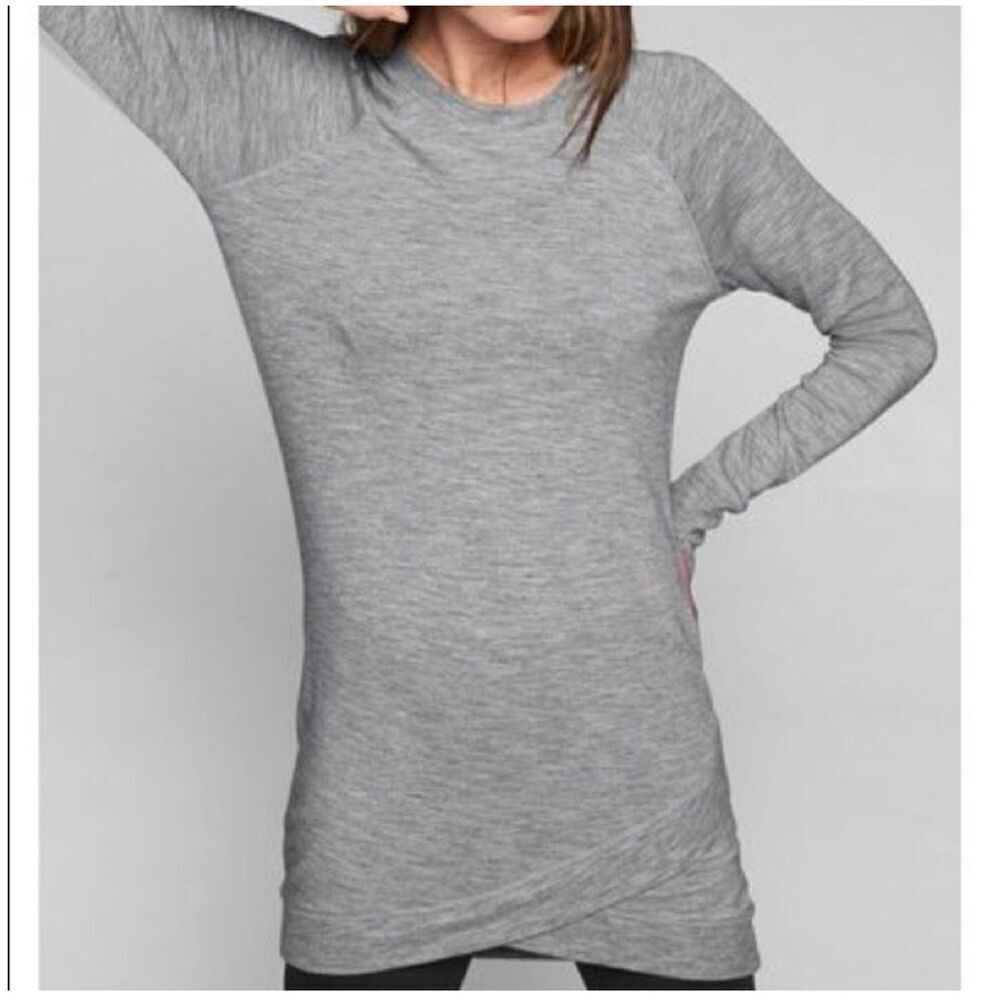 Athleta Sweatshirt Dress Criss Cross Hem Heather Gray Long Sleeve Knit Casual S